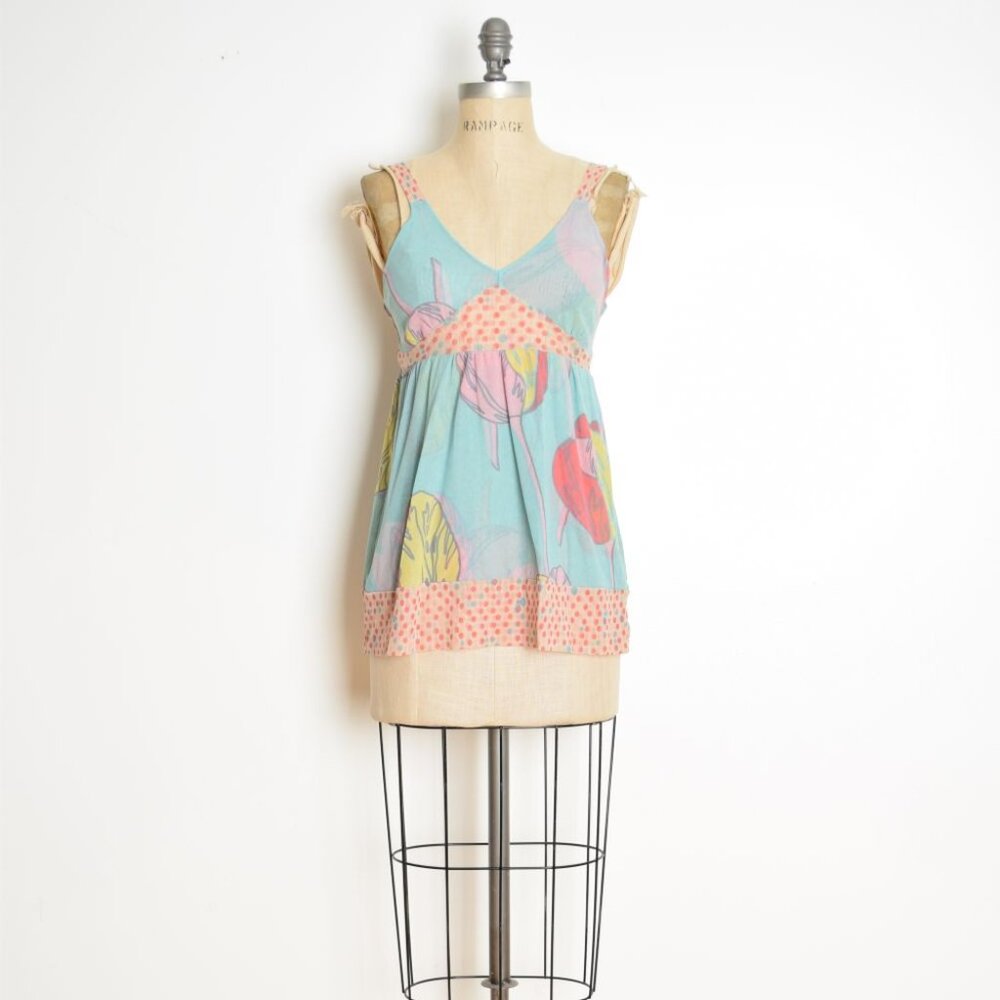 Sweet Pea by Staci Fratti top mesh tulip floral print babydoll tank top shirt S